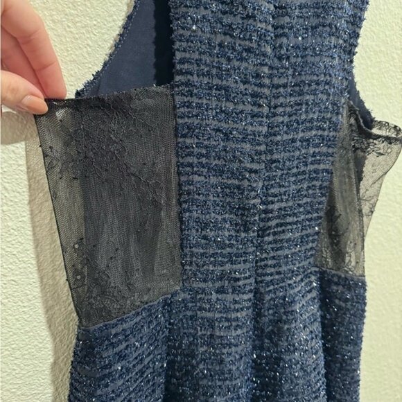 NWT Revolve brand X by NBD Metallic Navy Blue Lace‎ High Neck Dress - Picture 4 of 5